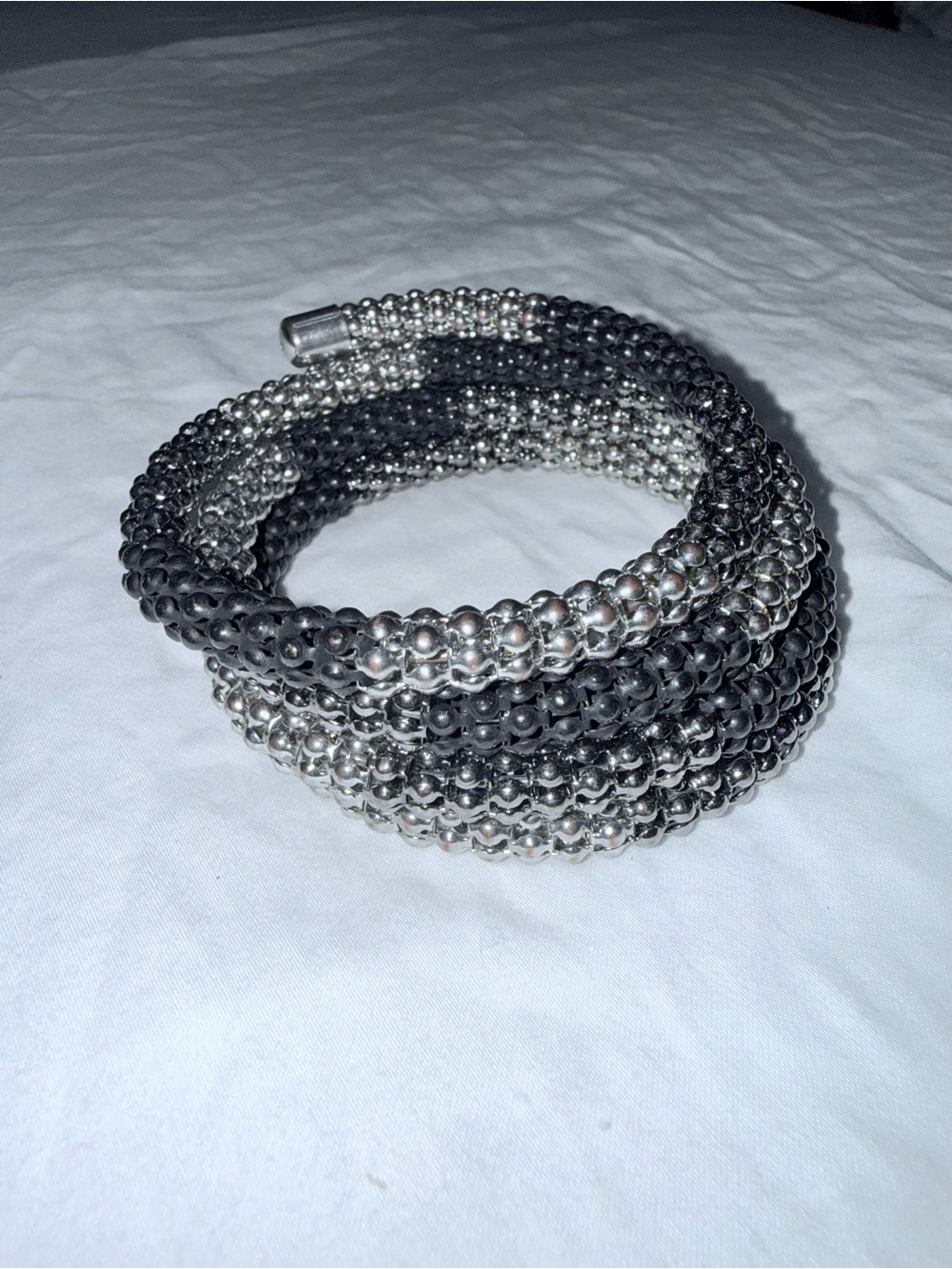Black & Silver Beaded Coil Wrap Bracelet for Women